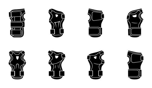 Sports Protective Gear Icons: Wrist Guards, Elbow Pads, Knee Pads, Set of 8