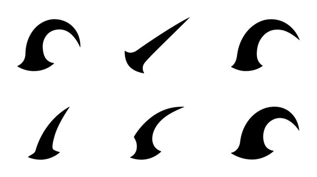 Black Abstract Horn Shapes, Curved Icons, Stylized Animal Elements, Vector Set