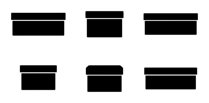Black Gift Boxes, Packaging Icons, Shipping Containers, Storage Solutions, Set of 6