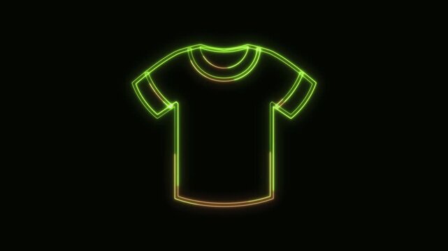 T-Shirt Icon Neon Seamless Loop 4K Black Background Animated Promotional Typography for Video Editing