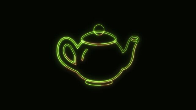 Teapot Icon Neon Seamless Loop 4K Black Background Animated Promotional Typography for Video Editing