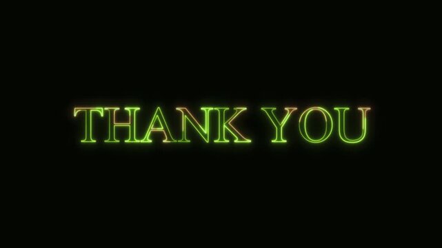 Thank You Neon Text Seamless Loop 4K Black Background Animated Promotional Typography for Video Editing
