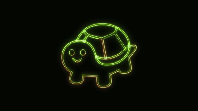 Turtle Icon Neon Seamless Loop 4K Black Background Animated Promotional Typography for Video Editing