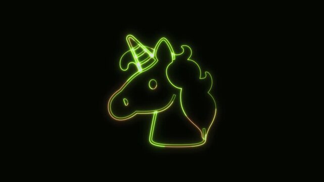 Unicorn Icon Neon Seamless Loop 4K Black Background Animated Promotional Typography for Video Editing