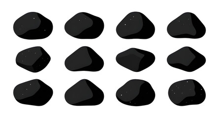 nature, stones, black, cartoon, rocks, pebbles, boulders, gameasset, gravel, mineral, isolated, ground, texture, vector, illustration, design, collection © mrpixel