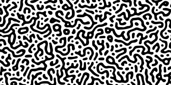 Abstract monochrome organic pattern vector with black and white winding maze shapes.