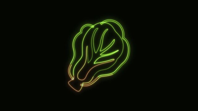 Lettuce Vegetable Icon Neon Seamless Loop 4K Black Background Animated Promotional Typography for Video Editing