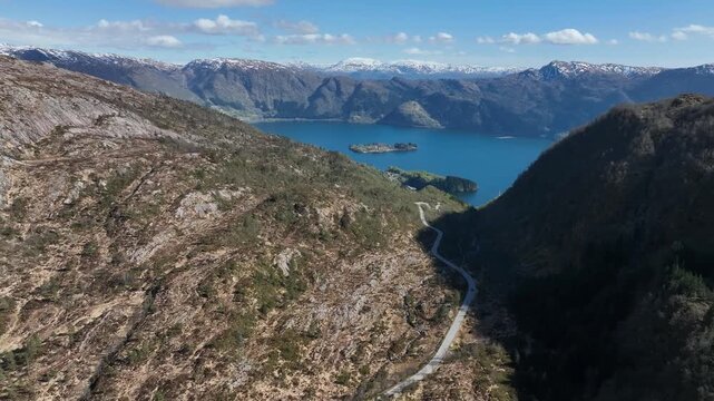 Bruvikdalen valley above Osterfjord near Bruvik and Ulvsnesoy Norway mountain landscape