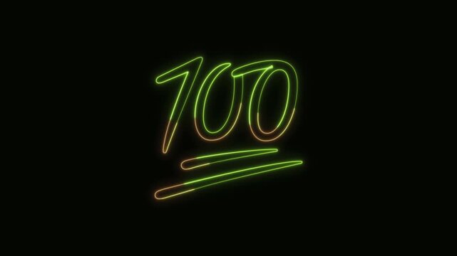 100 Points Icon Neon Seamless Loop 4K Black Background Animated Promotional Typography for Video Editing