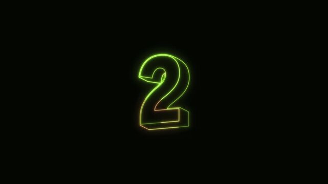 Numbers 2 Neon Text Seamless Loop 4K Black Background Animated Promotional Typography for Video Editing