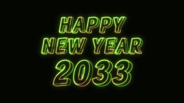 2033 New Year Neon Text Seamless Loop 4K Black Background Animated Promotional Typography for Video Editing