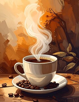 A steaming cup of coffee on a saucer (1)