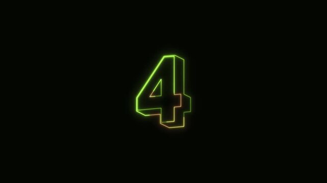 Numbers 4 Neon Text Seamless Loop 4K Black Background Animated Promotional Typography for Video Editing