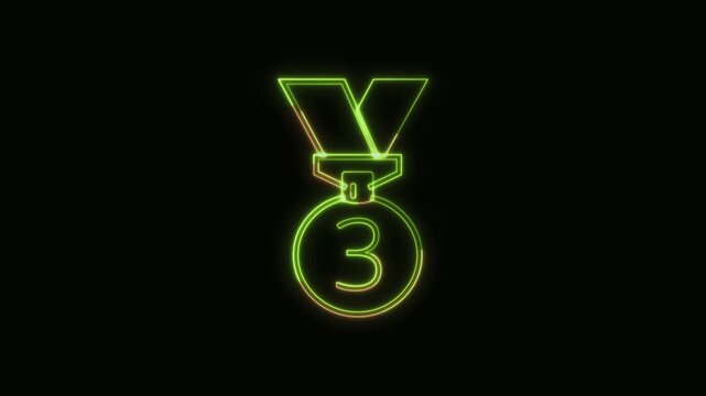 3rd Place Medal Icon Neon Seamless Loop 4K Black Background Animated Promotional Typography for Video Editing