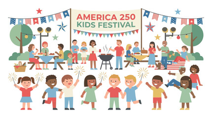 Fototapeta premium Children Enjoying America 250 Kids Festival Celebration.