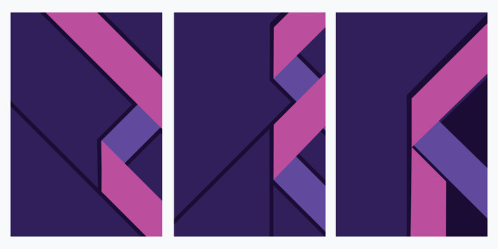 Abstract geometric vector background set with purple and pink ribbon shapes. Modern origami banner for cover, poster, and digital design templates.