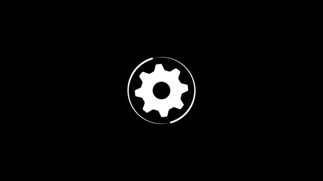 White gear icon with a circular progress bar on a black background cogwheel settings