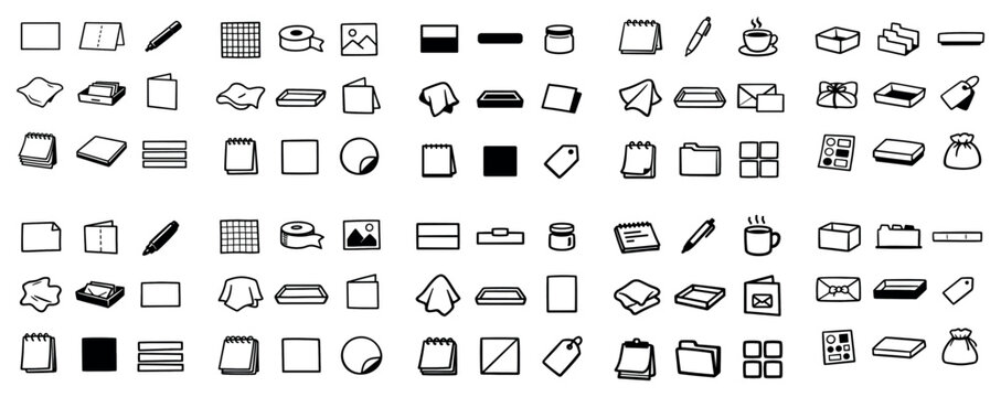 Office supplies and note taking design icons with notebook pencil tag for digital presentation in clean design