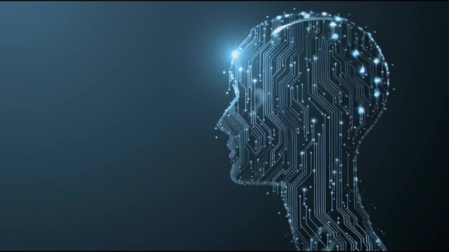 Profile of human head with glowing circuit lines