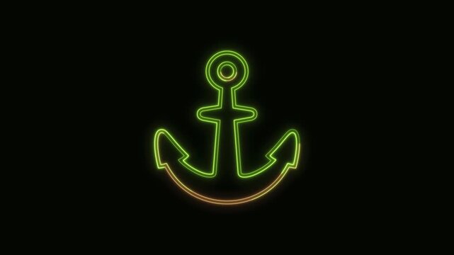 Anchor Icon Neon Seamless Loop 4K Black Background Animated Promotional Typography for Video Editing