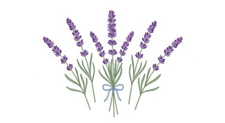 Fototapeta premium A bouquet of lavender flowers tied a blue ribbon isolated on white background