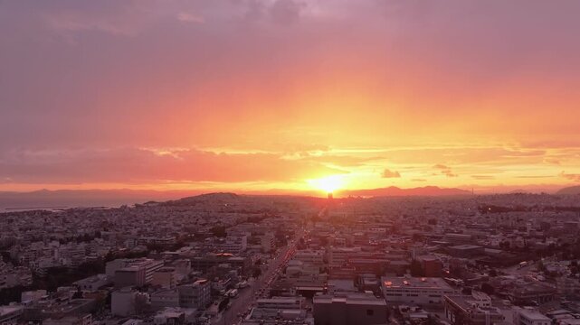 A colorful sunset over Athens, Greece
