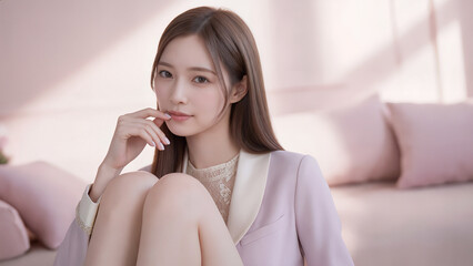 Fototapeta premium 自宅でつくろぐ若い女性