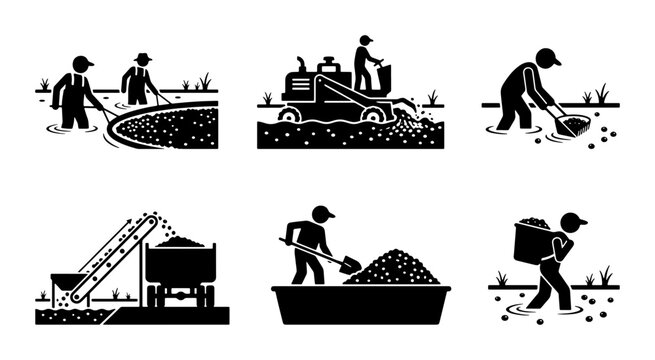 Agriculture Icons Set, Farming Process Vector Graphics, Crop Cultivation Symbols