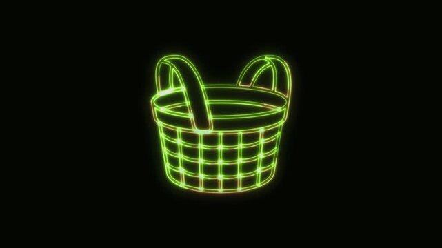 Basket Icon Neon Seamless Loop 4K Black Background Animated Promotional Typography for Video Editing