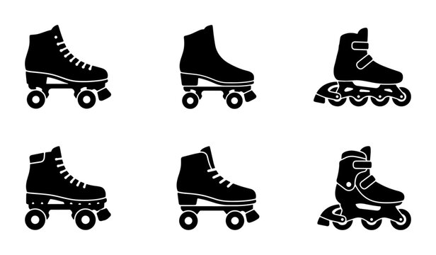 Retro Roller Skates Collection, Vintage Quad and Inline Skate Icons, Classic Sport Footwear Set