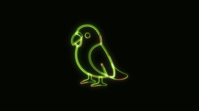 Bird Icon Neon Seamless Loop 4K Black Background Animated Promotional Typography for Video Editing