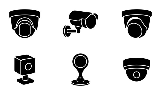 Security Camera Icons, Surveillance System Vector Set, CCTV Monitoring Equipment Graphics