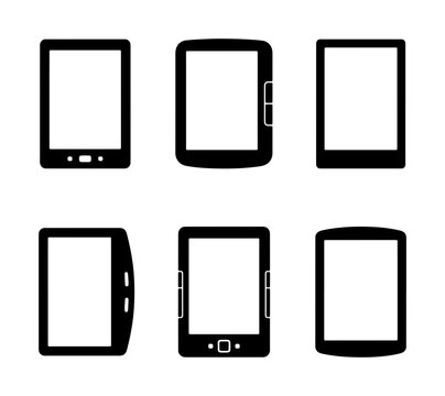 E-reader Icons, Digital Tablet Silhouettes, Portable Device Vector Graphics, Electronic Book Reader Set