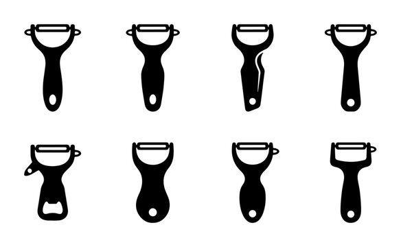 Kitchen Peeler Icons Set, Vegetable Fruit Slicer Tools, Culinary Utensil Collection