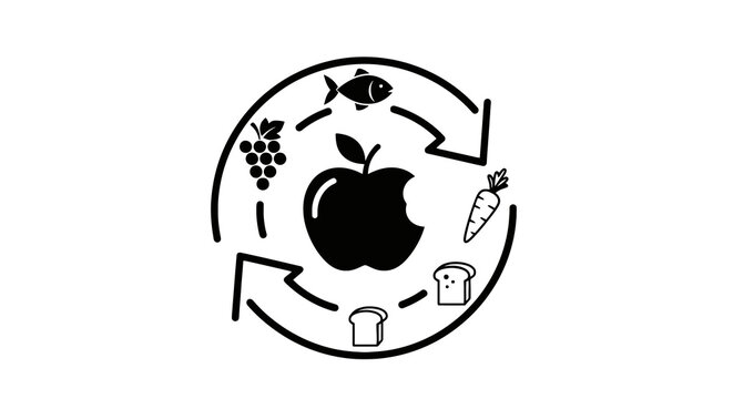 Black and white apple logo with food.