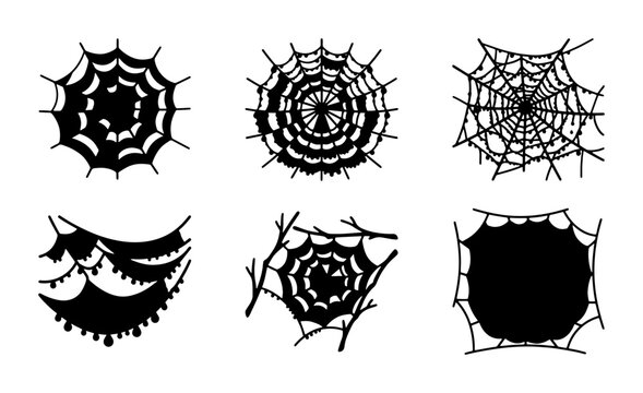 Spooky Spider Web Vector Icons, Halloween Web Graphics, Creepy Insect Net Art, Dark Web Designs