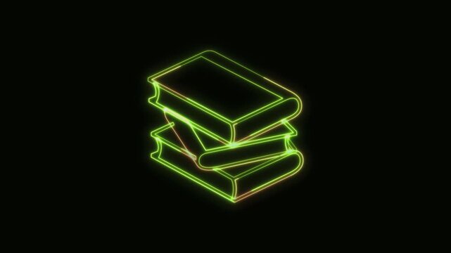Books Icon Neon Seamless Loop 4K Black Background Animated Promotional Typography for Video Editing