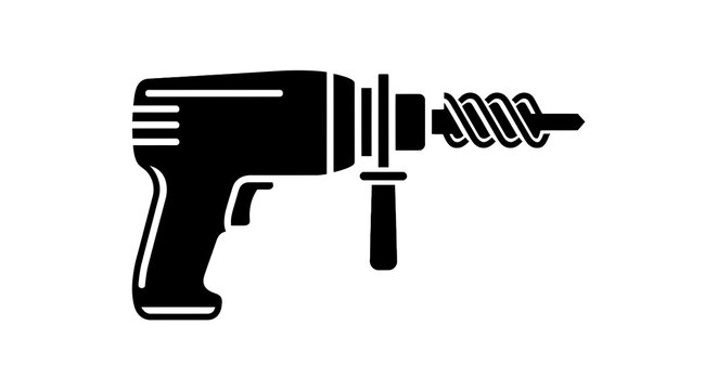 Black and white drill tool icon.