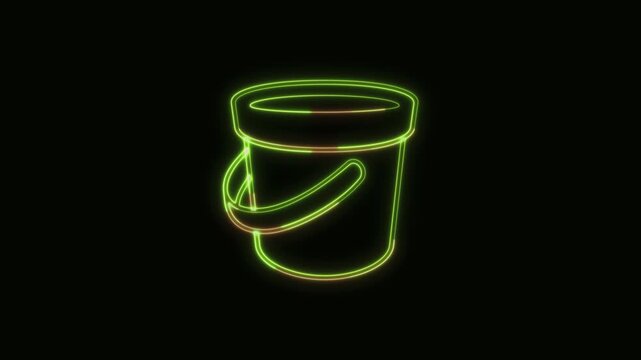 Bucket Icon Neon Seamless Loop 4K Black Background Animated Promotional Typography for Video Editing
