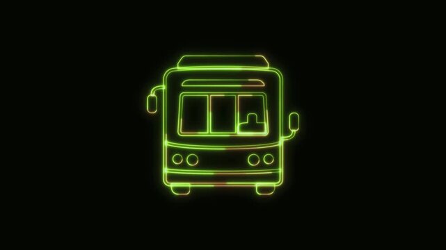 Bus Icon Neon Seamless Loop 4K Black Background Animated Promotional Typography for Video Editing