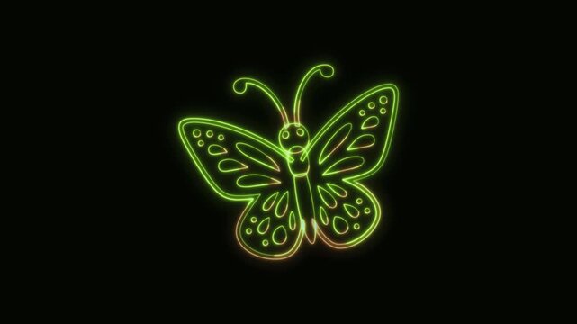 Butterfly Icon Neon Seamless Loop 4K Black Background Animated Promotional Typography for Video Editing