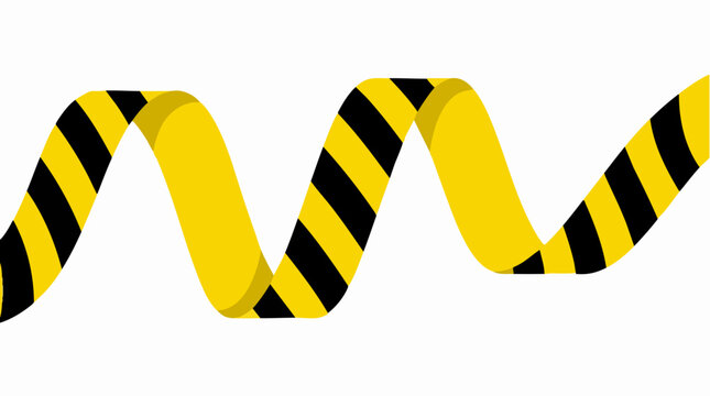 Yellow and black caution tape vector, wavy industrial hazard warning ribbon, striped construction safety barrier for site security and danger zones