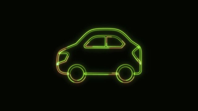 Car Icon Neon Seamless Loop 4K Black Background Animated Promotional Typography for Video Editing
