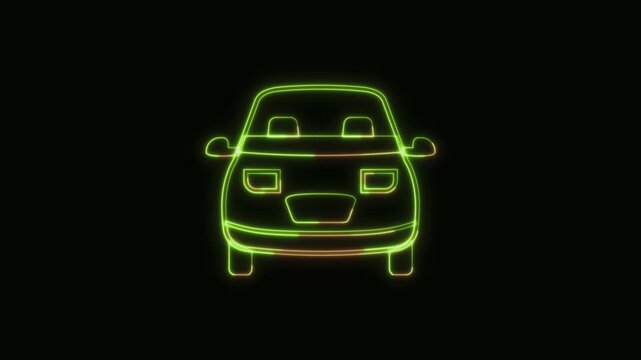 Car Icon Neon Seamless Loop 4K Black Background Animated Promotional Typography for Video Editing
