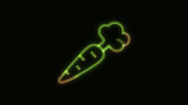 Carrot Icon Neon Seamless Loop 4K Black Background Animated Promotional Typography for Video Editing