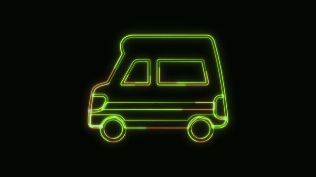 Van Icon Neon Seamless Loop 4K Black Background Animated Promotional Typography for Video Editing