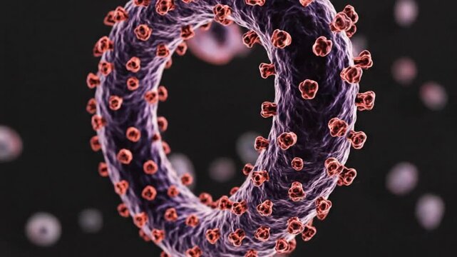 Close-Up View of Ebola Virion Matrix Protein Architecture Lethal Biological Threat Structure Revealed. Extreme magnification exposes the dense matrix protein lattice underlying the viral envelope. 