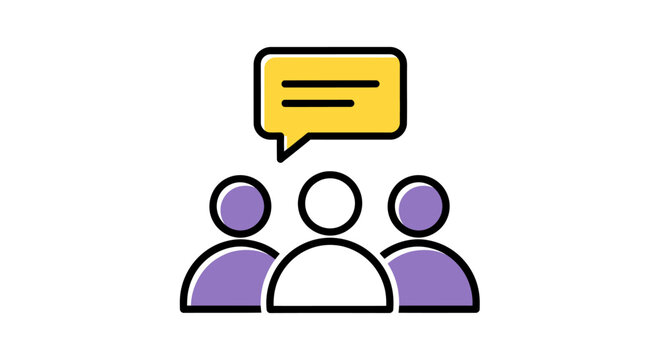Group discussion and collaborative teamwork icon depicting communication and idea exchange in a shared moment.