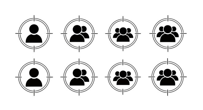 Collection of target silhouette icons featuring people in circular bullseyes for graphic resources.