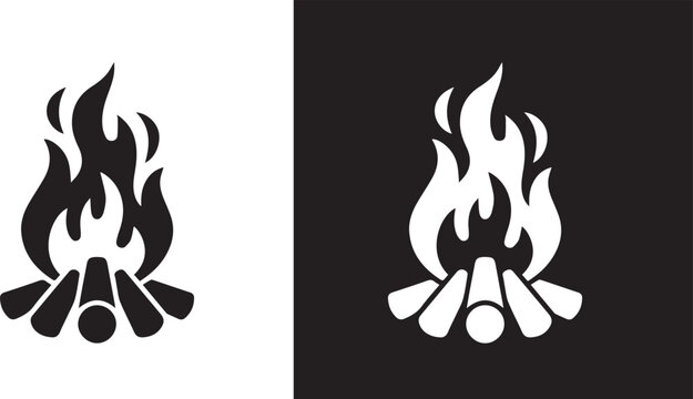 Campfire icon. Fireplace symbol. Bonfire vector illustration. Firewood logotype. icon